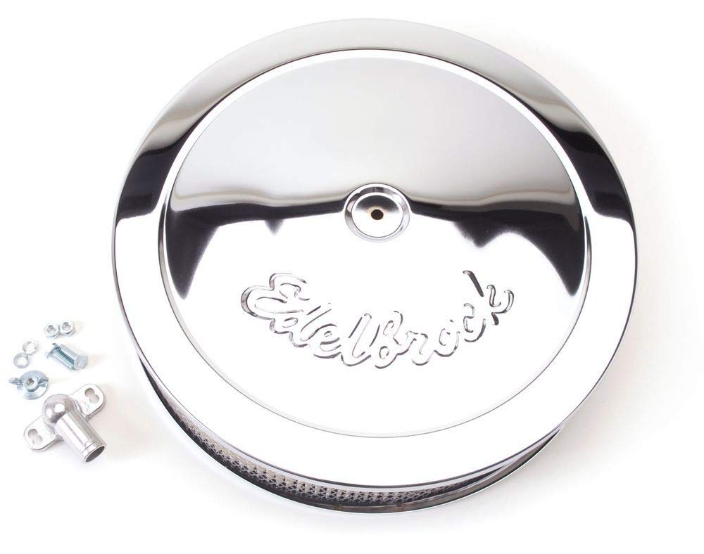 Edelbrock 1221 front view showing chrome finish and 14-inch size benefits