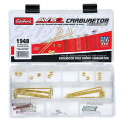 Edelbrock calibration kit front view showing included parts and clear kit layout for precise setup