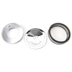 Edelbrock Pro-Flo 1208 front view highlighting chrome finish and low-profile benefit