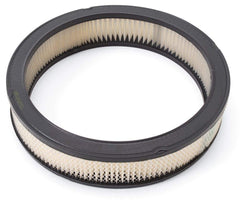 Edelbrock round air filter top view showing triple chrome finish and polished engine appearance