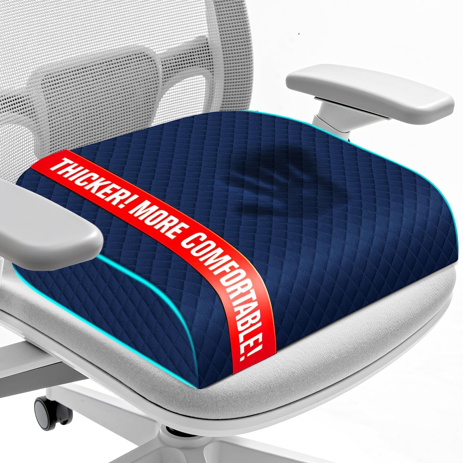 EdenDwell front view of blue large seat cushion showing full coverage and comfort