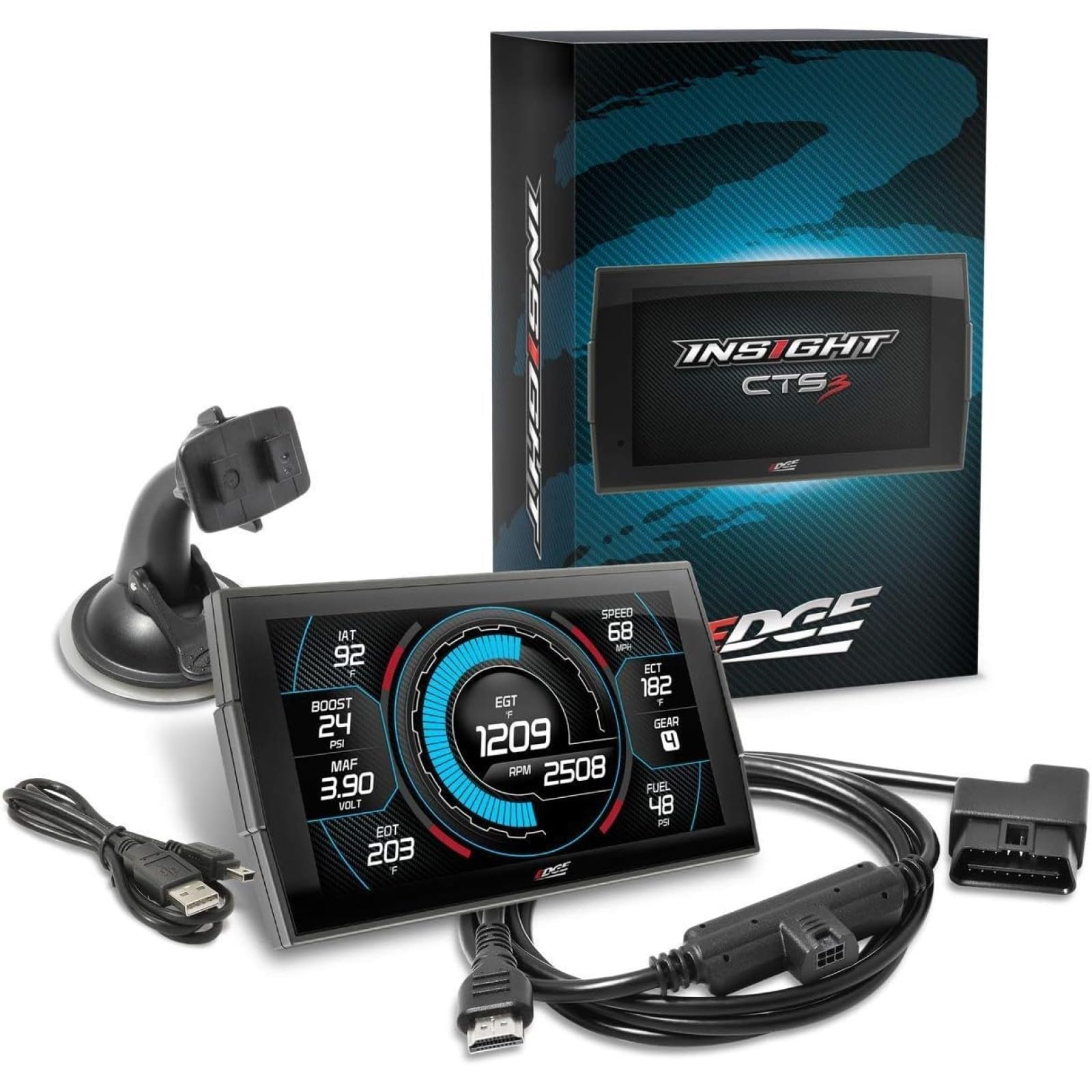 Edge Insight CTS3 front display showing gauges and benefits of clear data