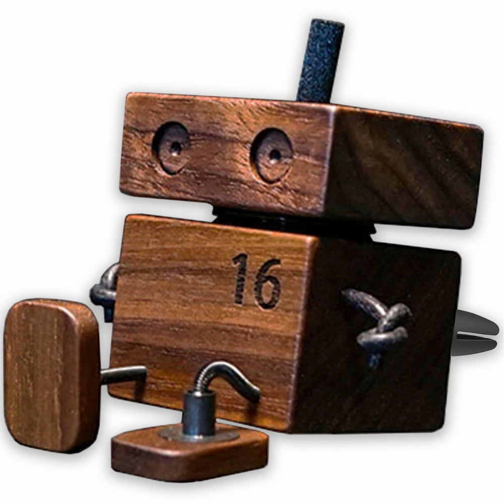 Edilado wooden man front view showing playful design and natural wood finish for charm