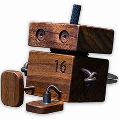 Edilado wooden man front view showing playful design and natural wood finish for charm