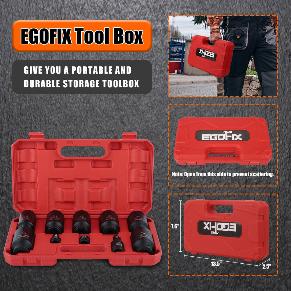 EGOFIX organized sockets in foam-lined hard case for secure transport