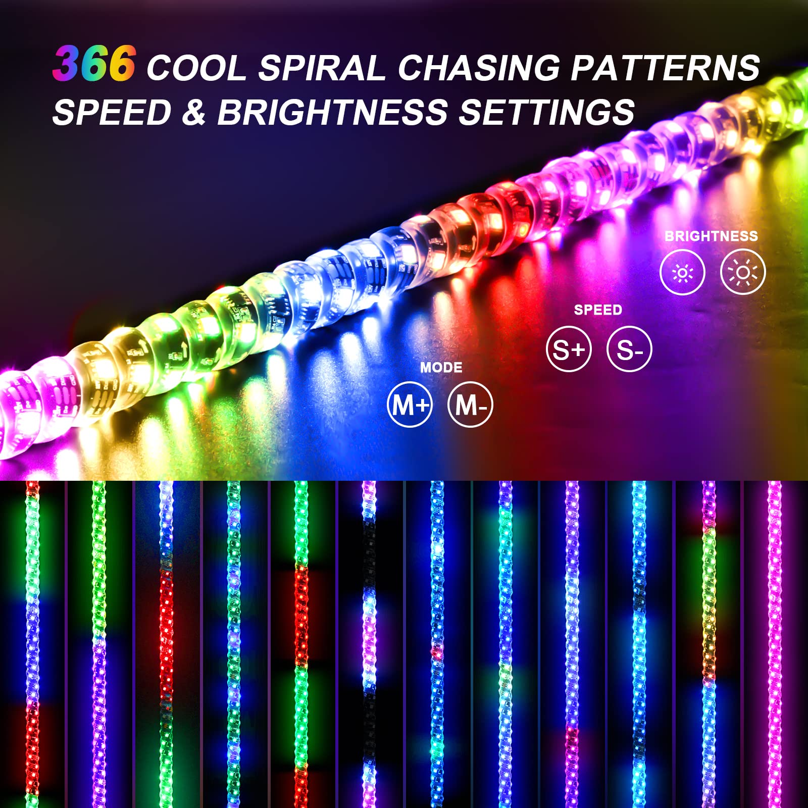 Ehaho spiral LED close-up showing uniform RGBW light for brighter 360-degree visibility