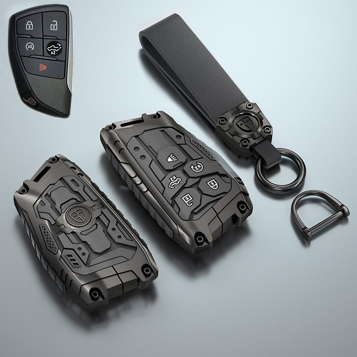EJOAOJE front view key fob cover showing durable alloy protection and clear button access