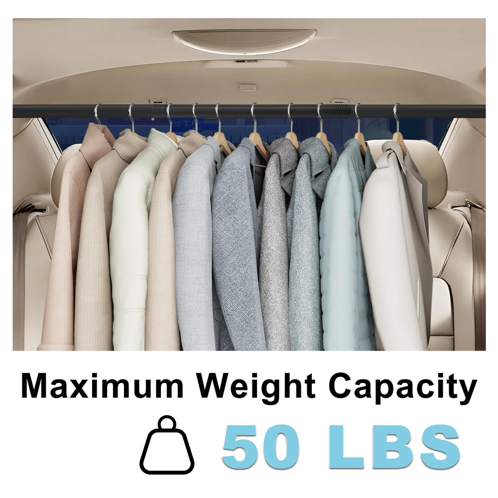Elantrip installed across SUV with suits hung neatly to reduce wrinkles