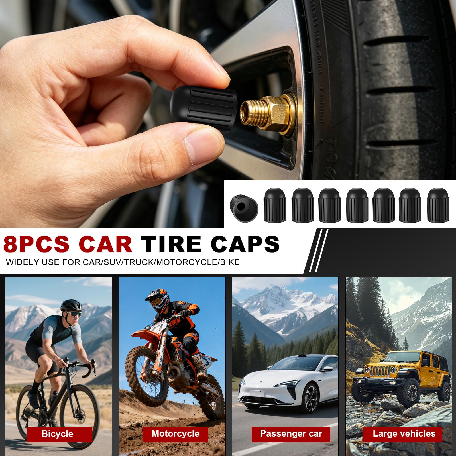 EldHus valve stem caps group universal fit for tires and bikes