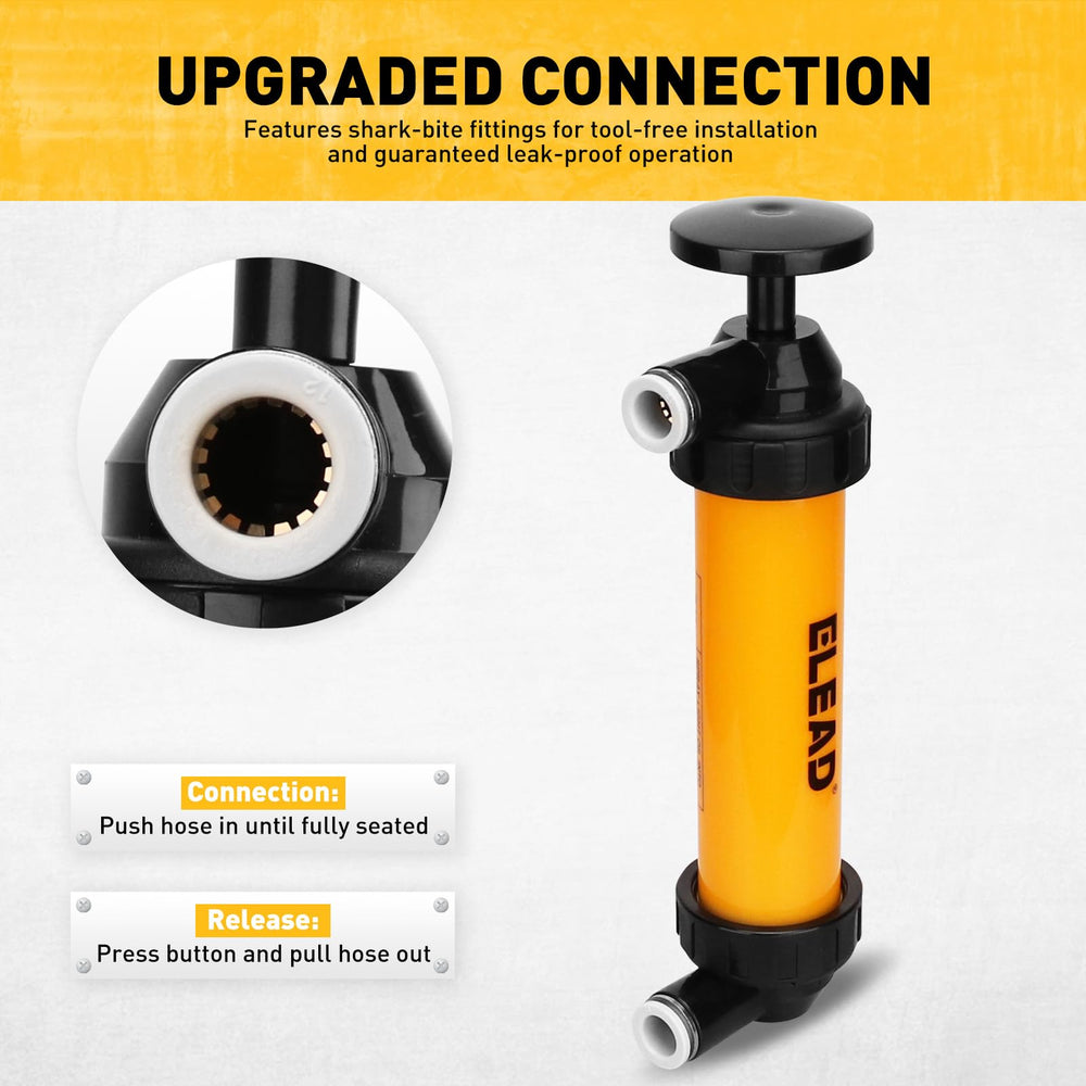 ELEAD shark-bite connector close-up securing hose to prevent leaks
