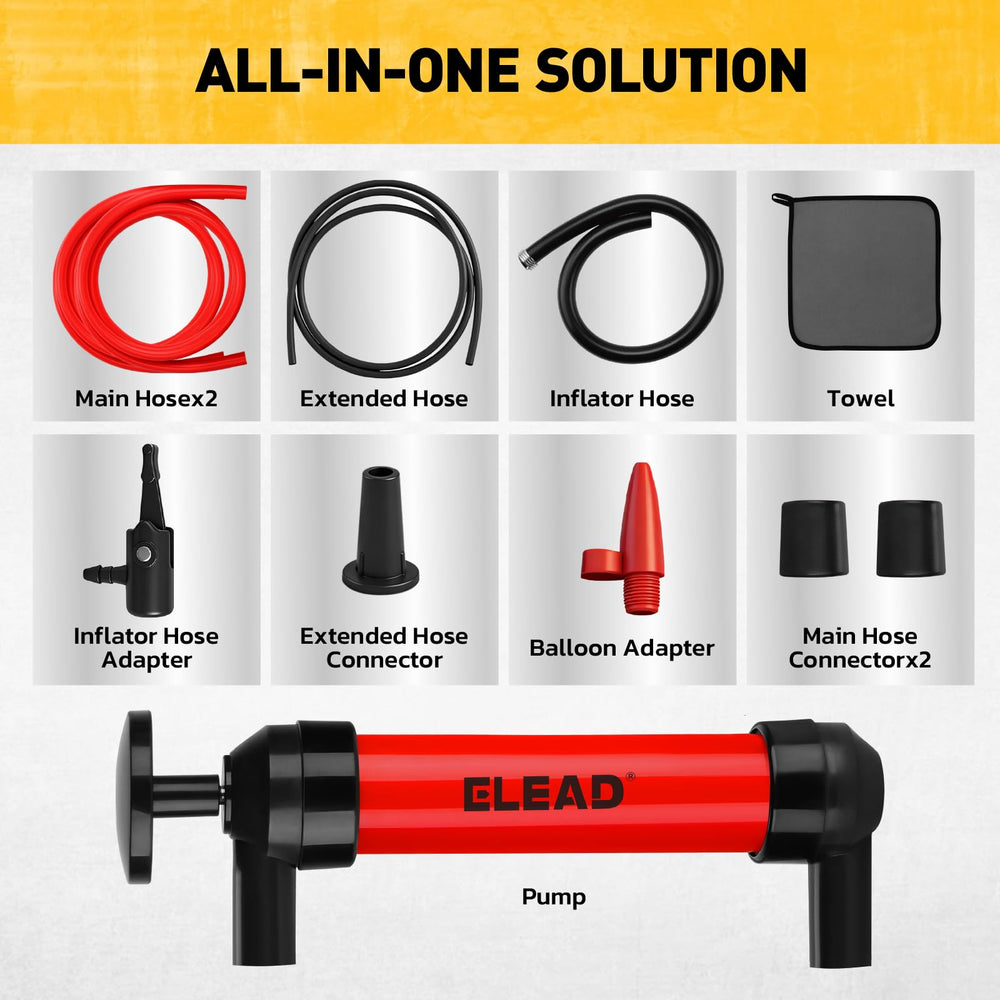 ELEAD adapter kit spread showing inflator hose and balloon adapter for versatility
