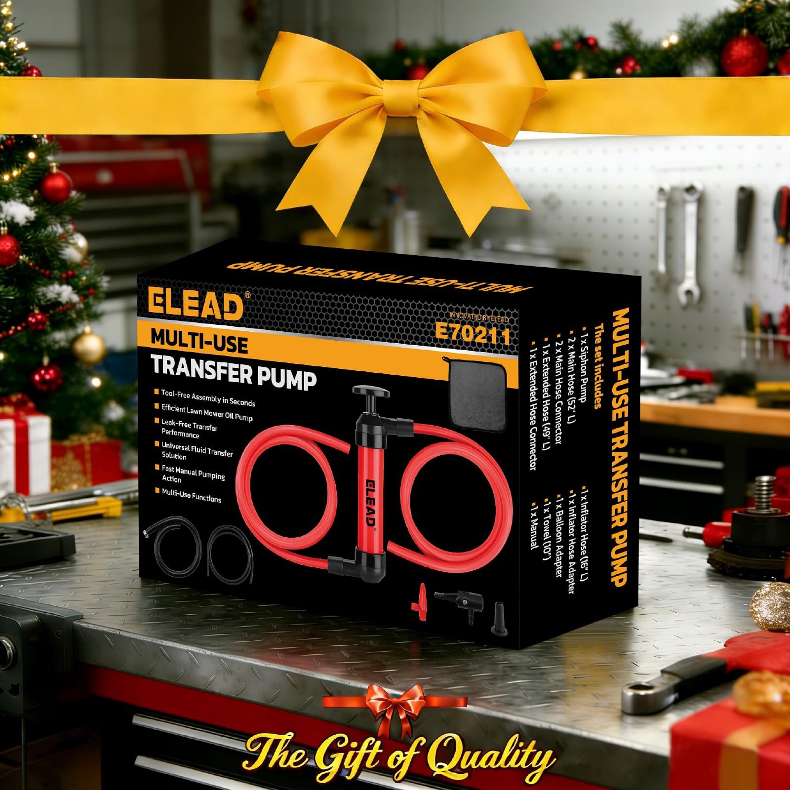 ELEAD pump stored in car trunk ready for roadside fuel or water emergencies