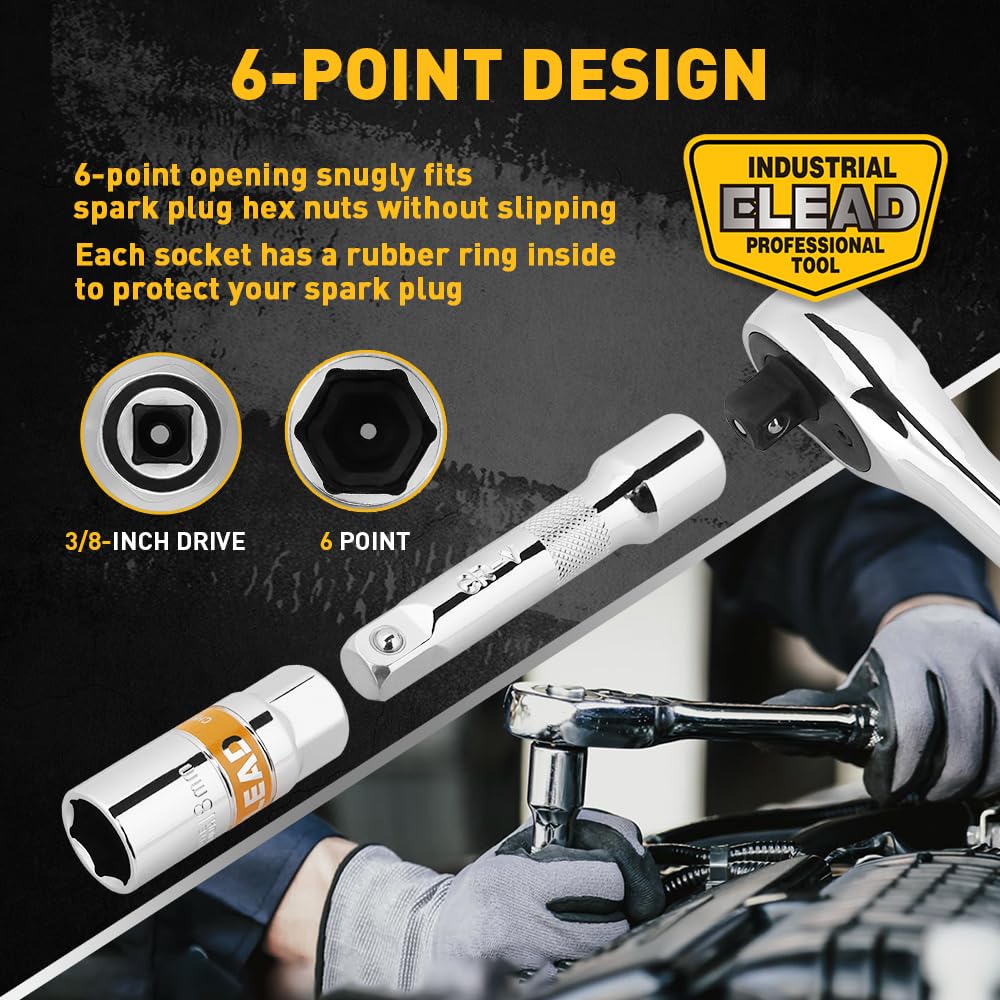 ELEAD spark plug gapper and sockets displayed for fast plug measurement and fit