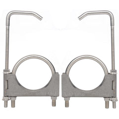 eLifecenter front view of 4 inch exhaust clamp pair showing durable stainless finish and nuts