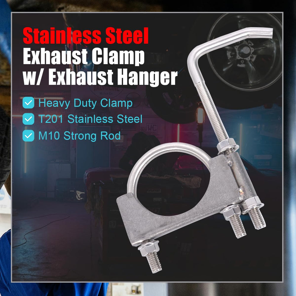 eLifecenter clamp mounted on vehicle exhaust demonstrating secure, wobble-free support