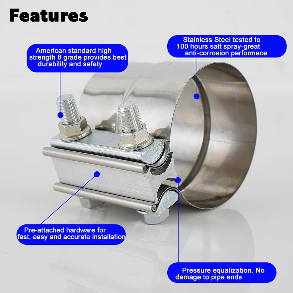eLifecenter clamp installed on exhaust pipe demonstrating secure leak-resistant seal