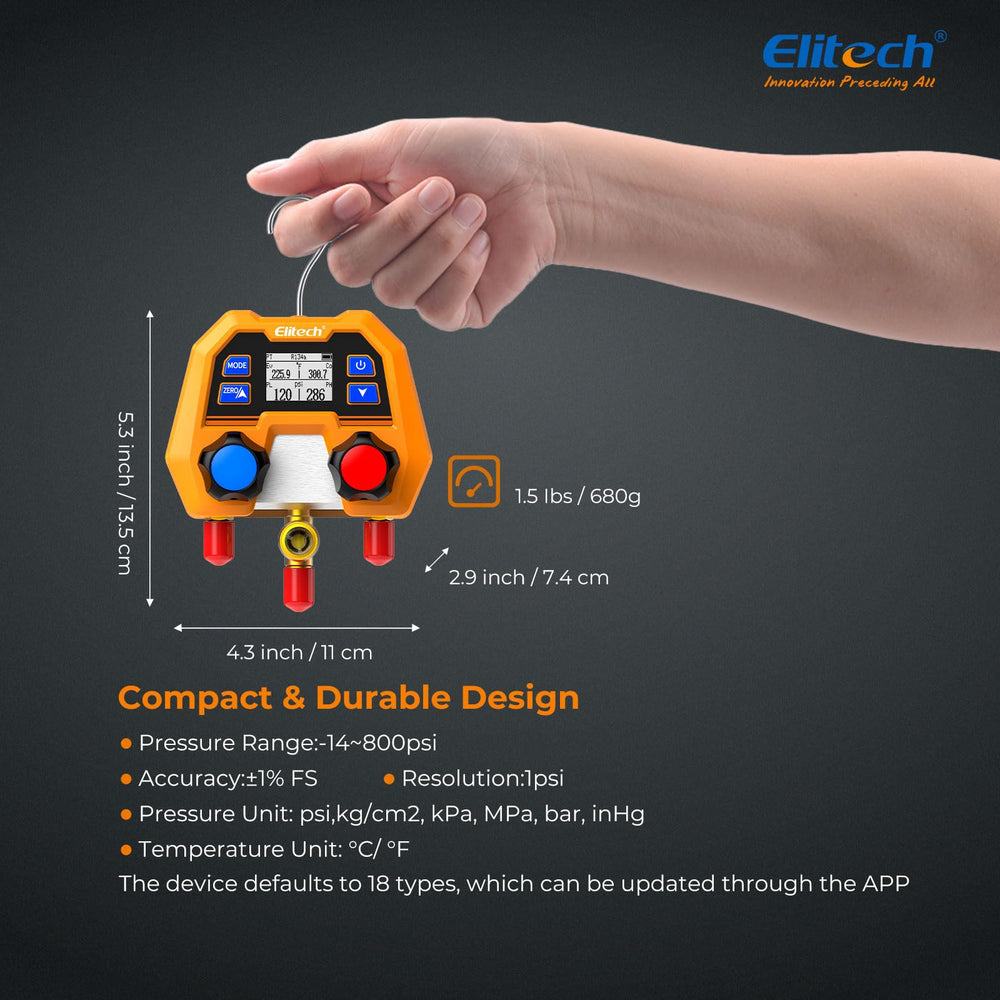 Elitech DMG-2SE held in a hand for size comparison and convenient pocket portability