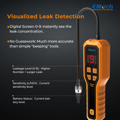 Elitech flexible probe detail with bendable shaft reaching tight refrigerant fittings