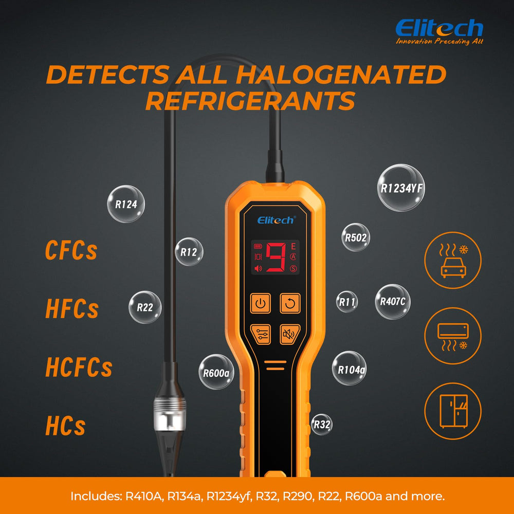 Elitech detector held in hand for size scale and easy portable inspection benefit