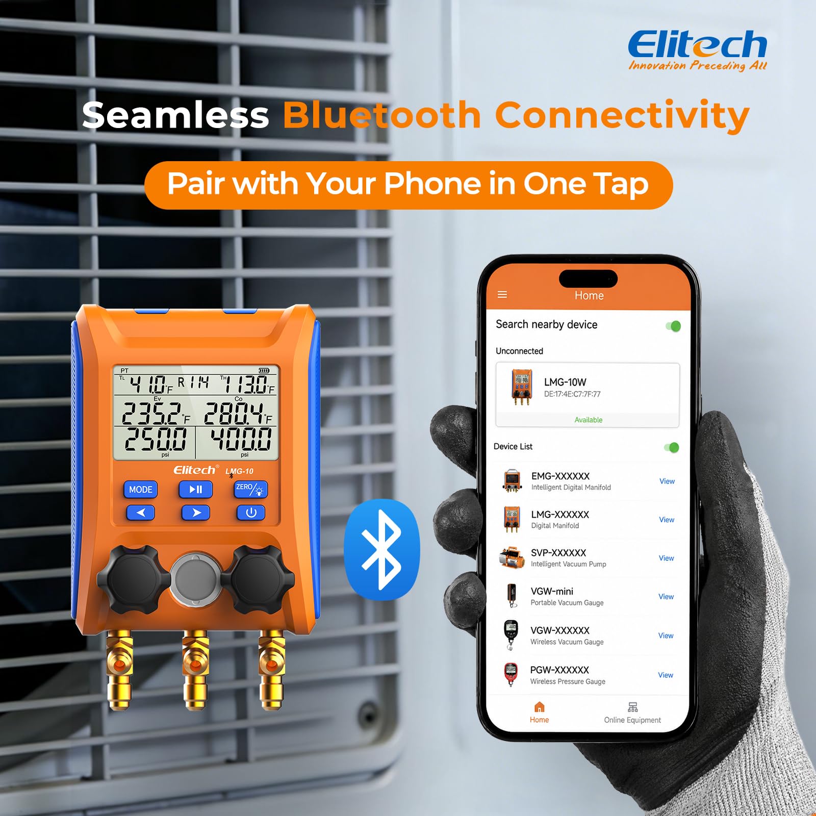 Elitech LMG-10W rear view with hanging hook for hands-free operation