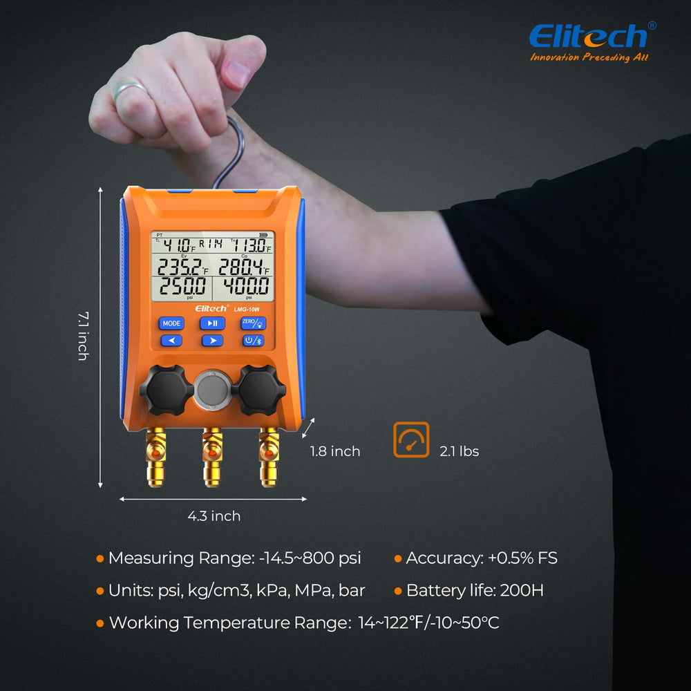 Elitech LMG-10W in use on an evaporator coil for real-world troubleshooting