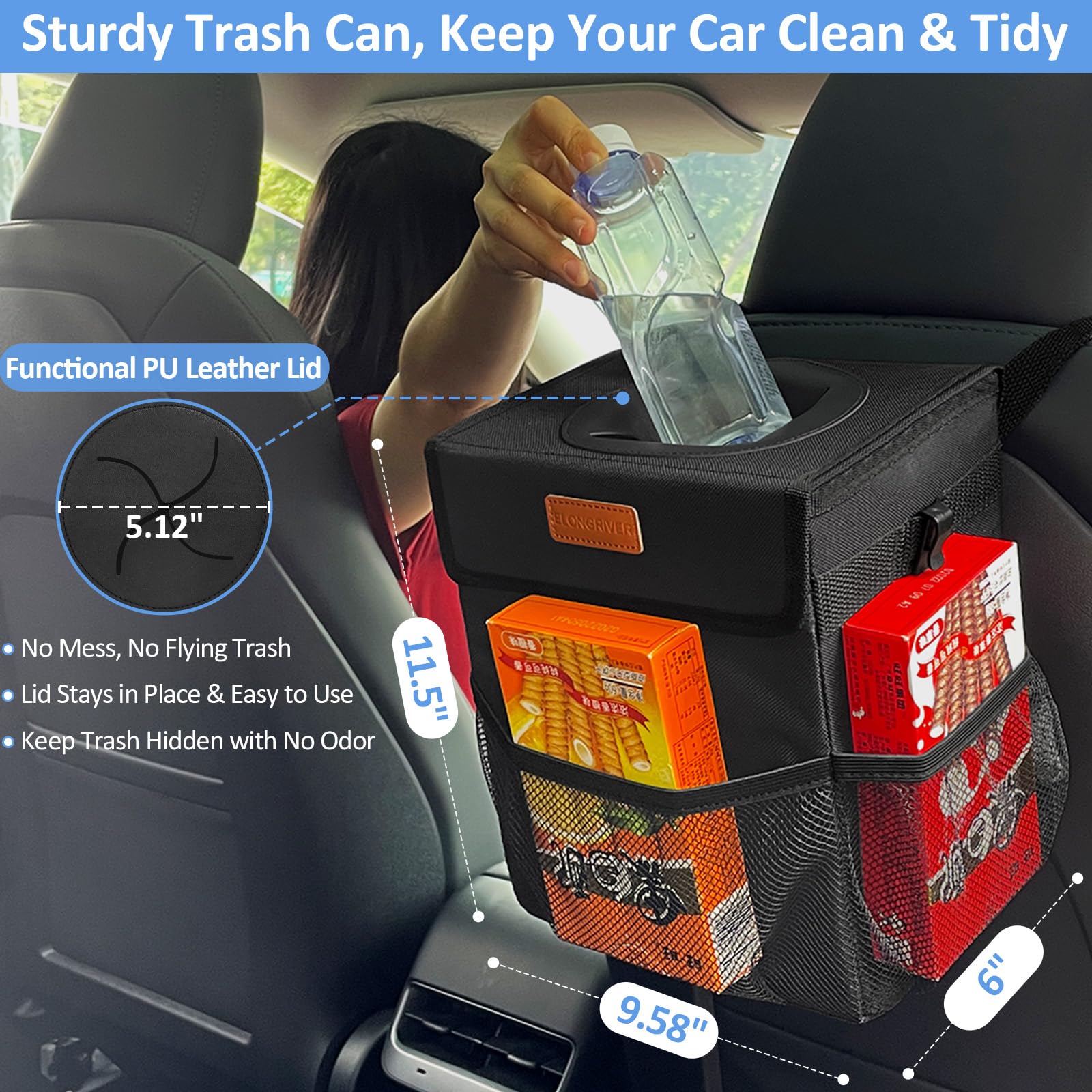 ELONGRIVER open lid revealing leak-proof liner and easy cleaning benefit