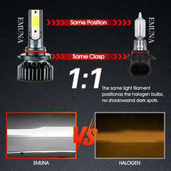 EMuna 9005 high beam close-up highlighting brighter beam and fit