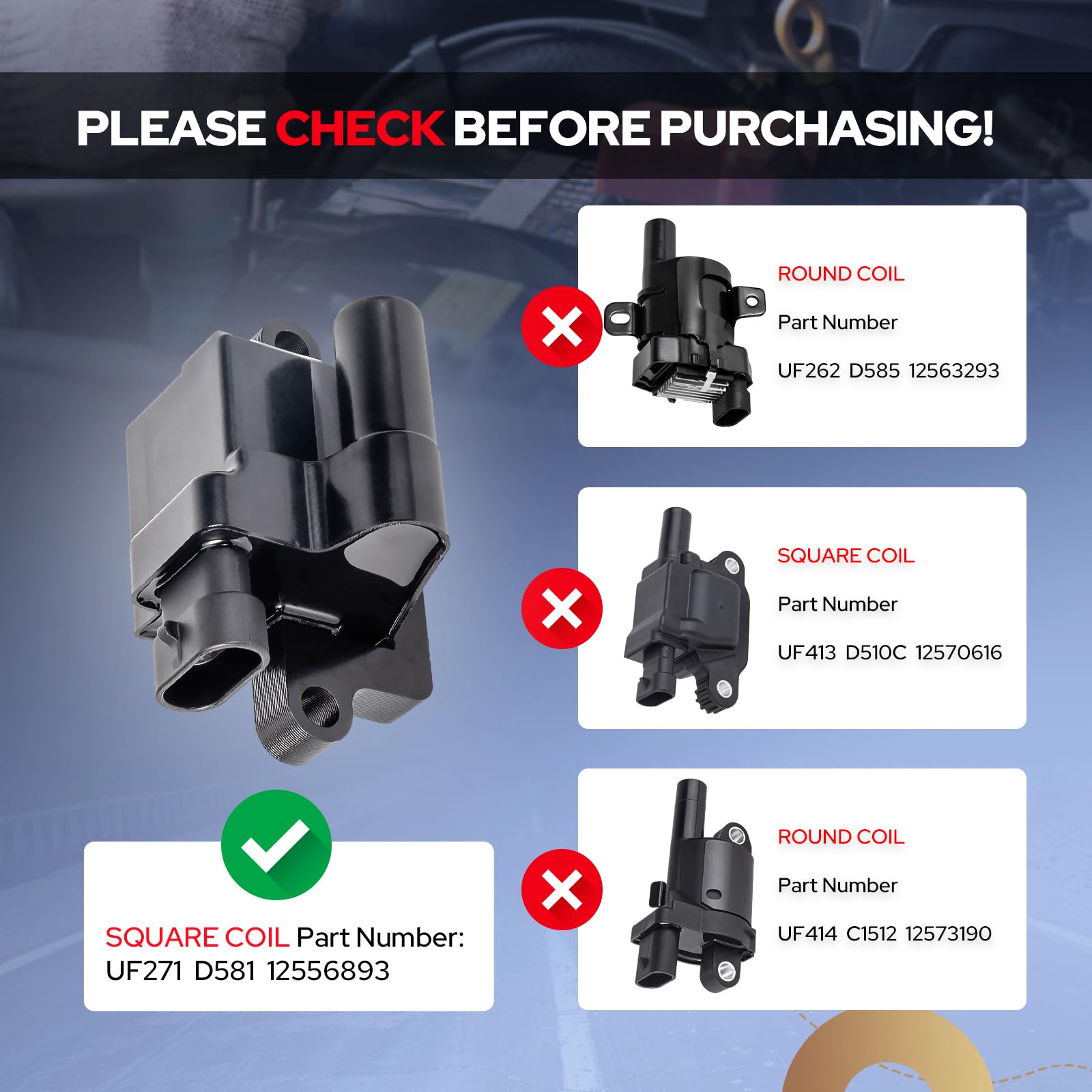 ENA square ignition coil close-up showing durable housing and fit