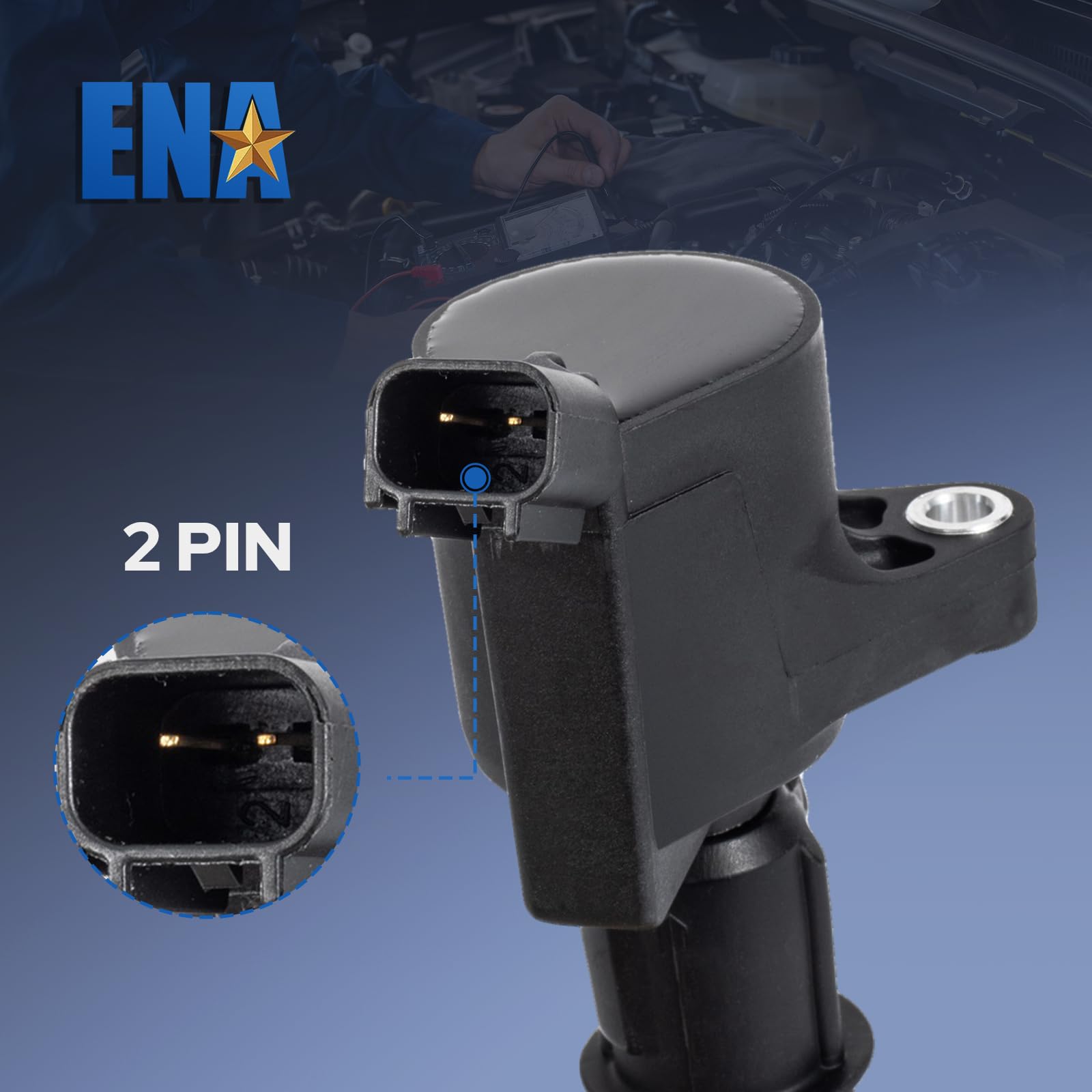 ENA coil connector and pin layout displaying secure electrical connection