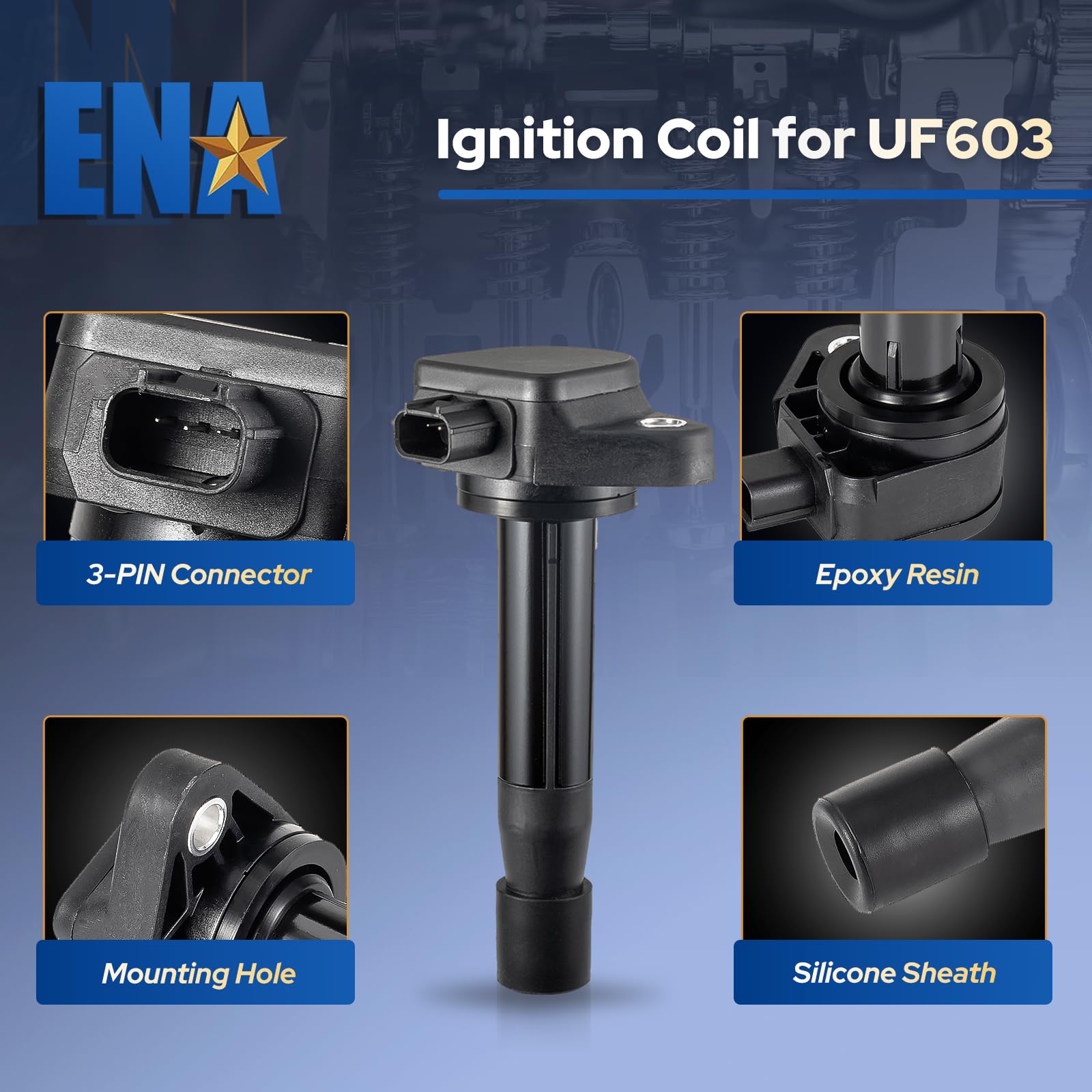ENA coil pack terminal connector detail showing OEM-style plug for reliable connection
