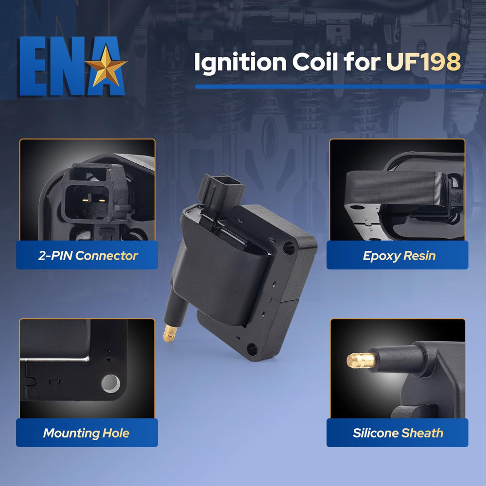 ENA coil pack top terminal closeup showing sealed connectors for reliability