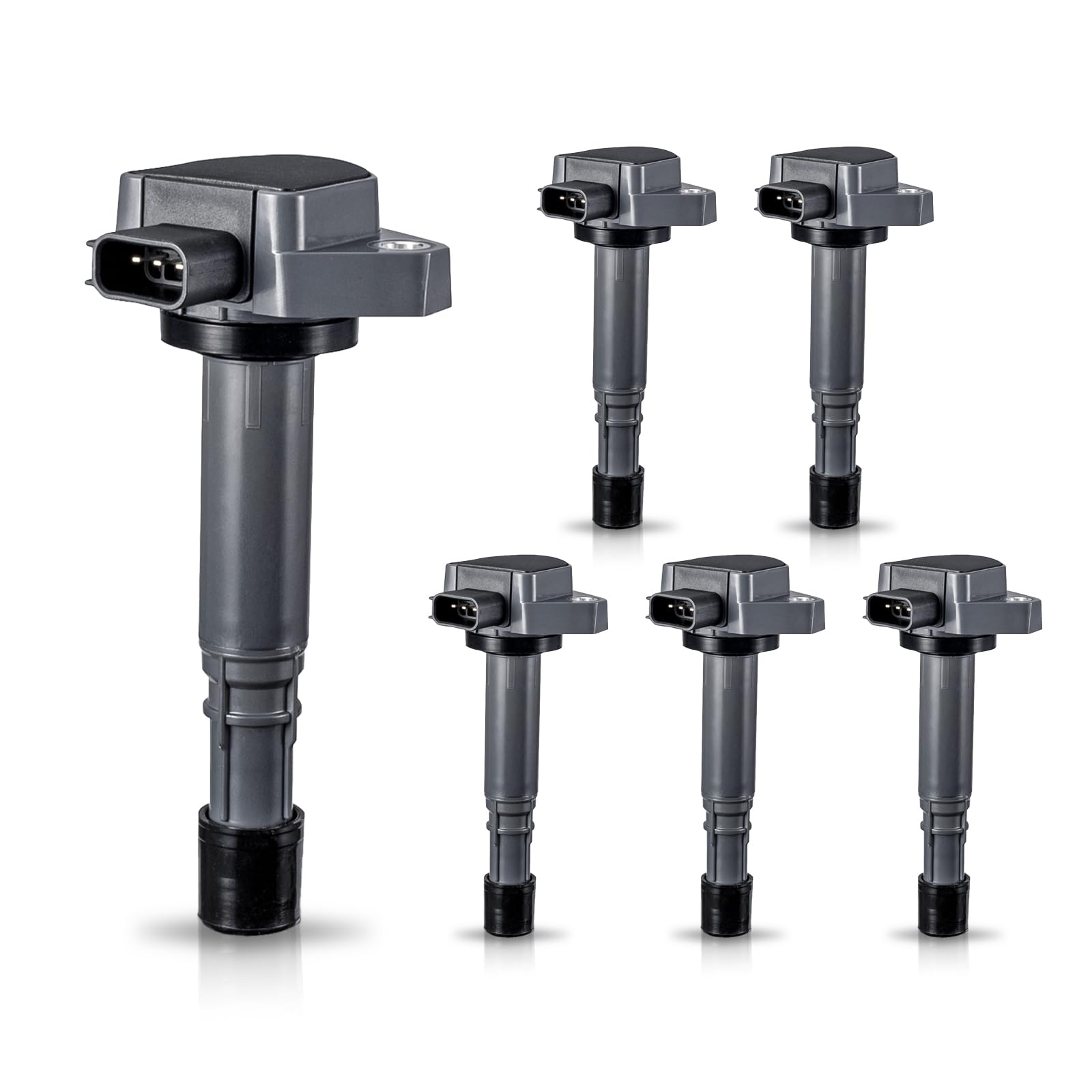 ENA front view of six black coil packs showing complete replacement kit and fast fit benefits