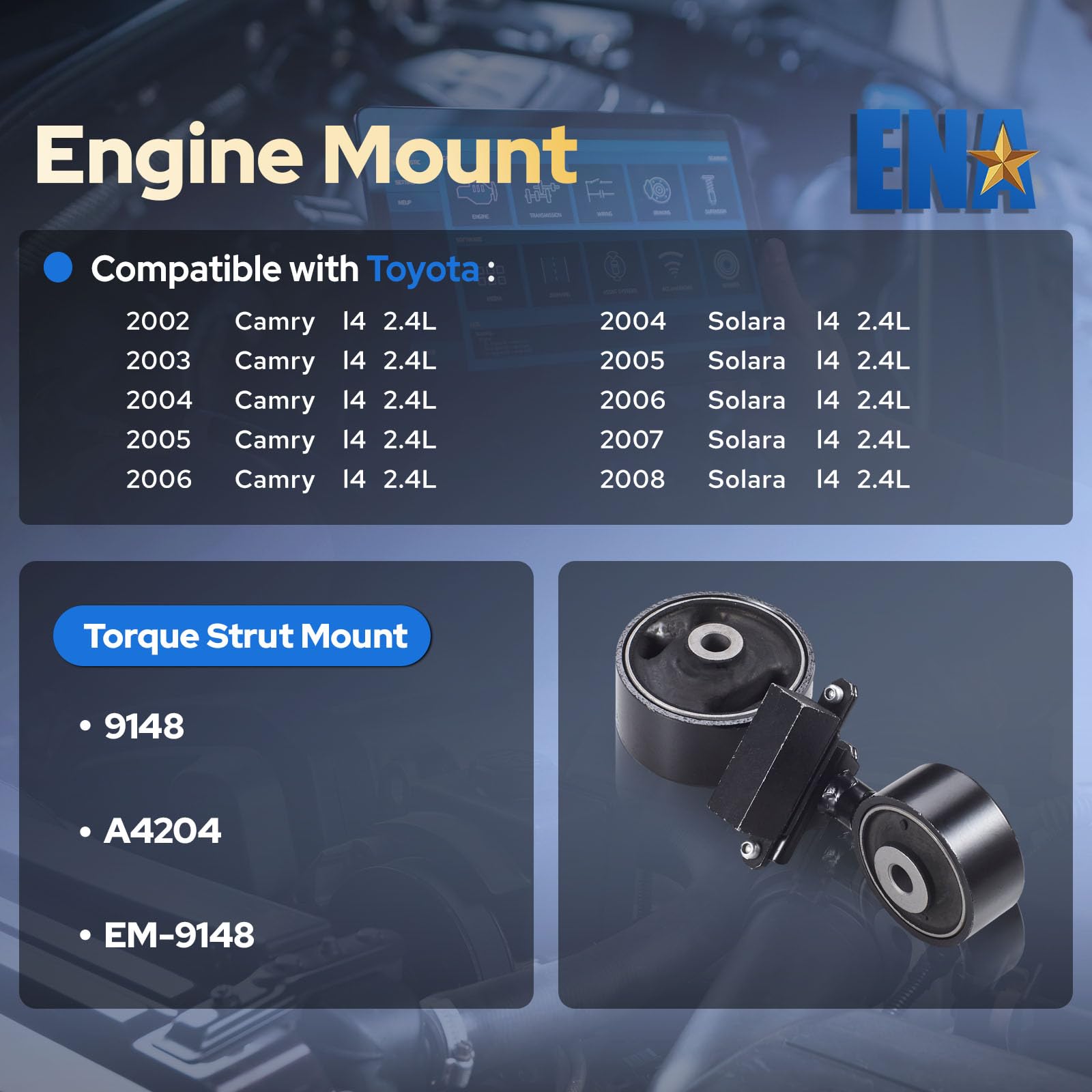 ENA torque strut mount side profile highlighting compact design and improved stability
