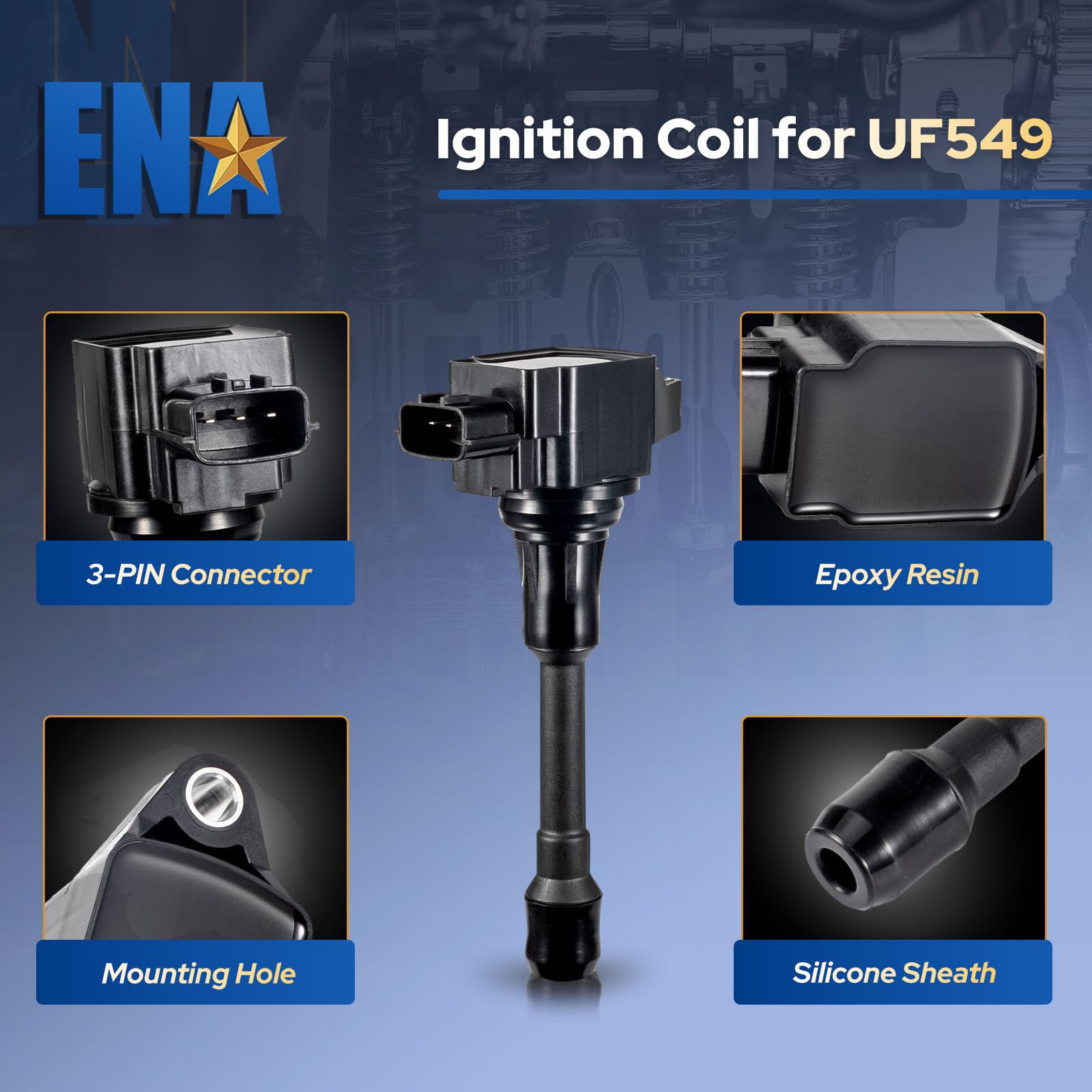 ENA ignition coil close-up of terminal and connector for secure electrical fit