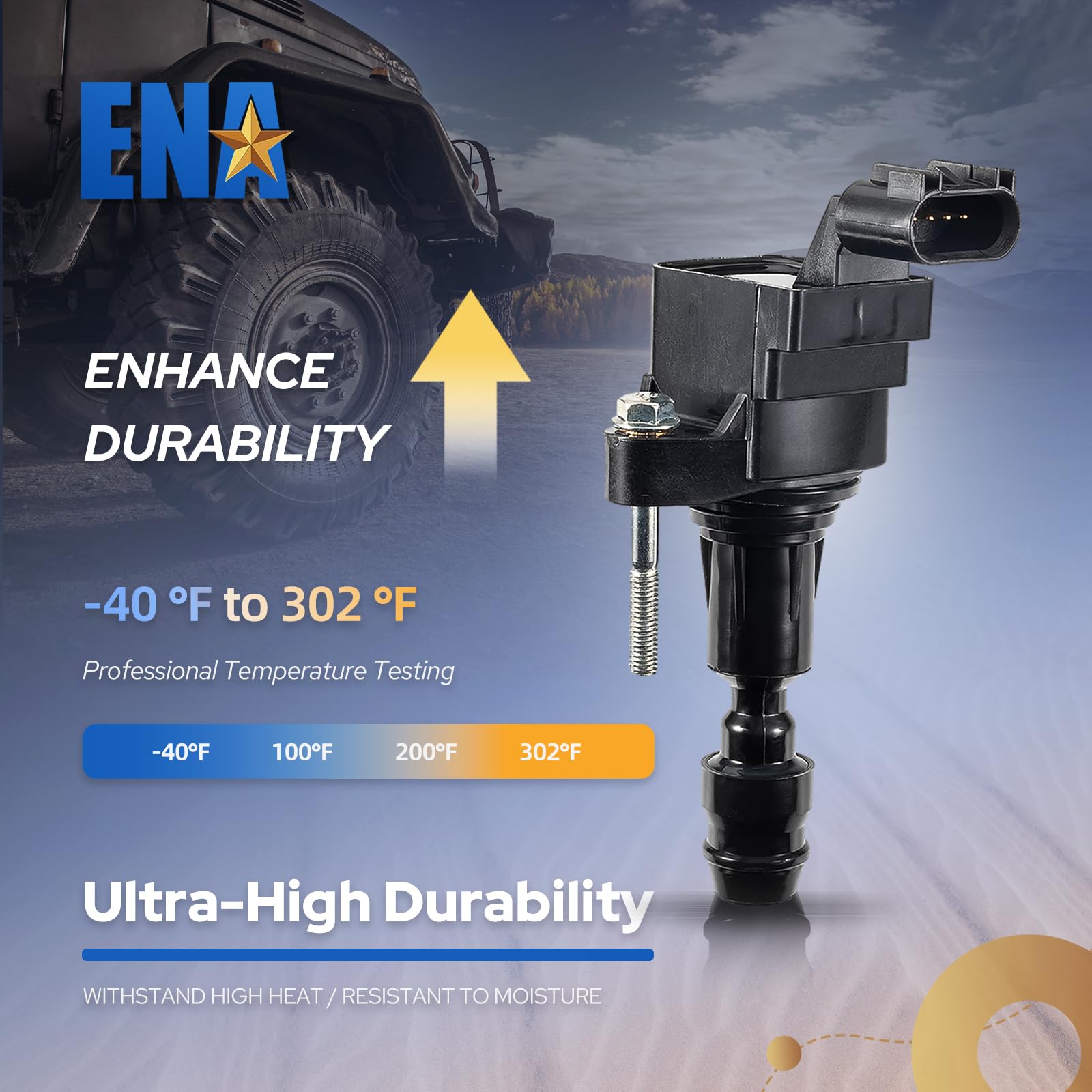 ENA ignition coil connector detail showing OE-style plug for easy fit