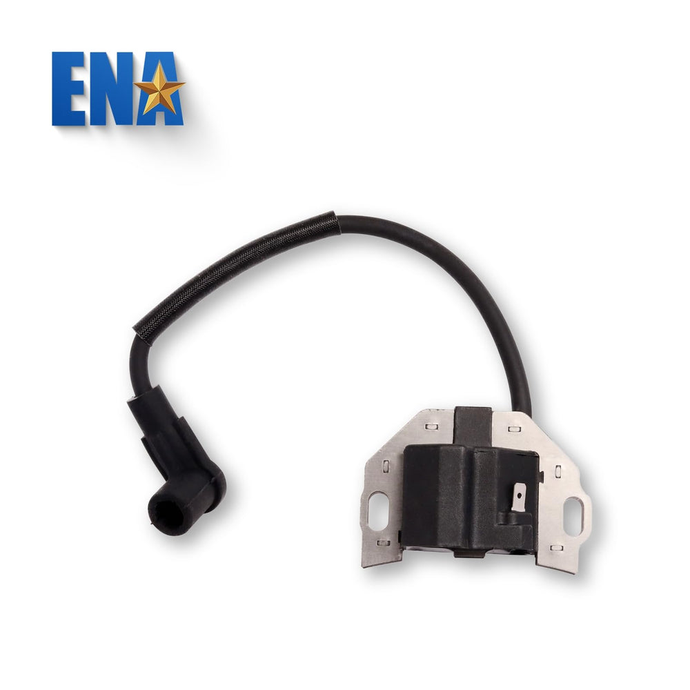ENA ignition coil beside lawn mower demonstrating maintenance-ready upgrade