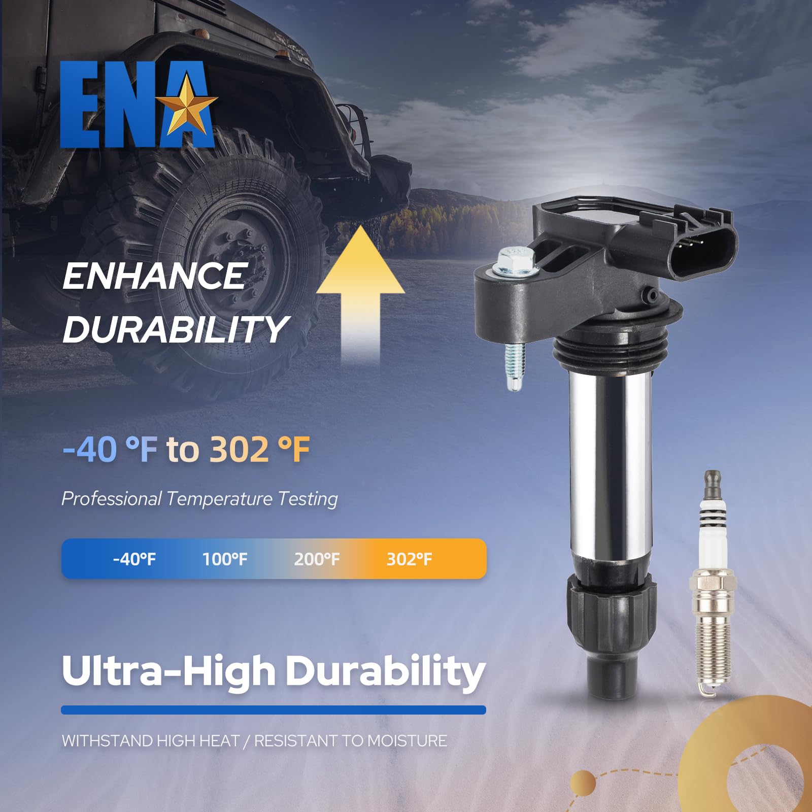 ENA iridium spark plug electrode close detail highlighting long-lasting performance