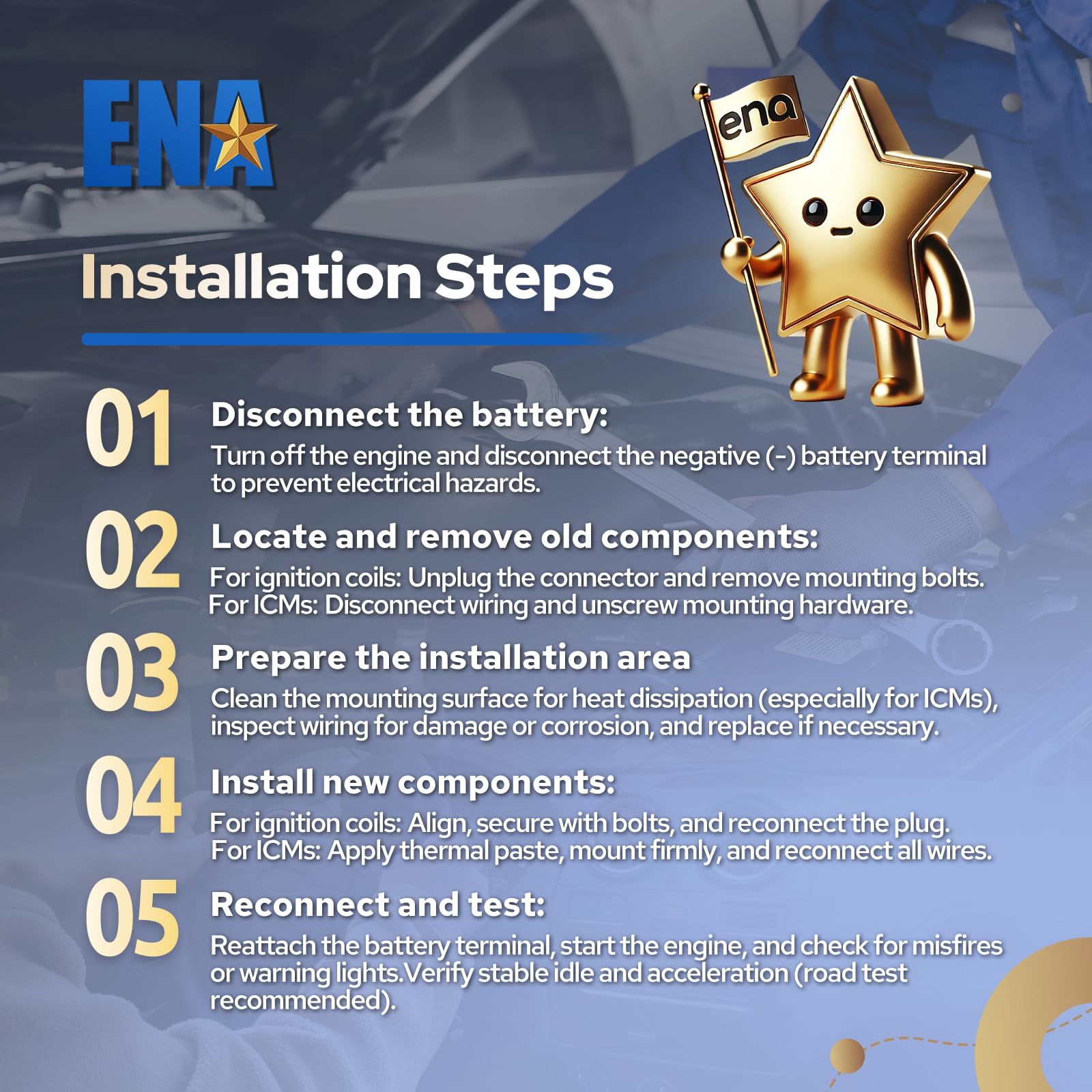 ENA parts staged in garage during install showing faster repair turnaround