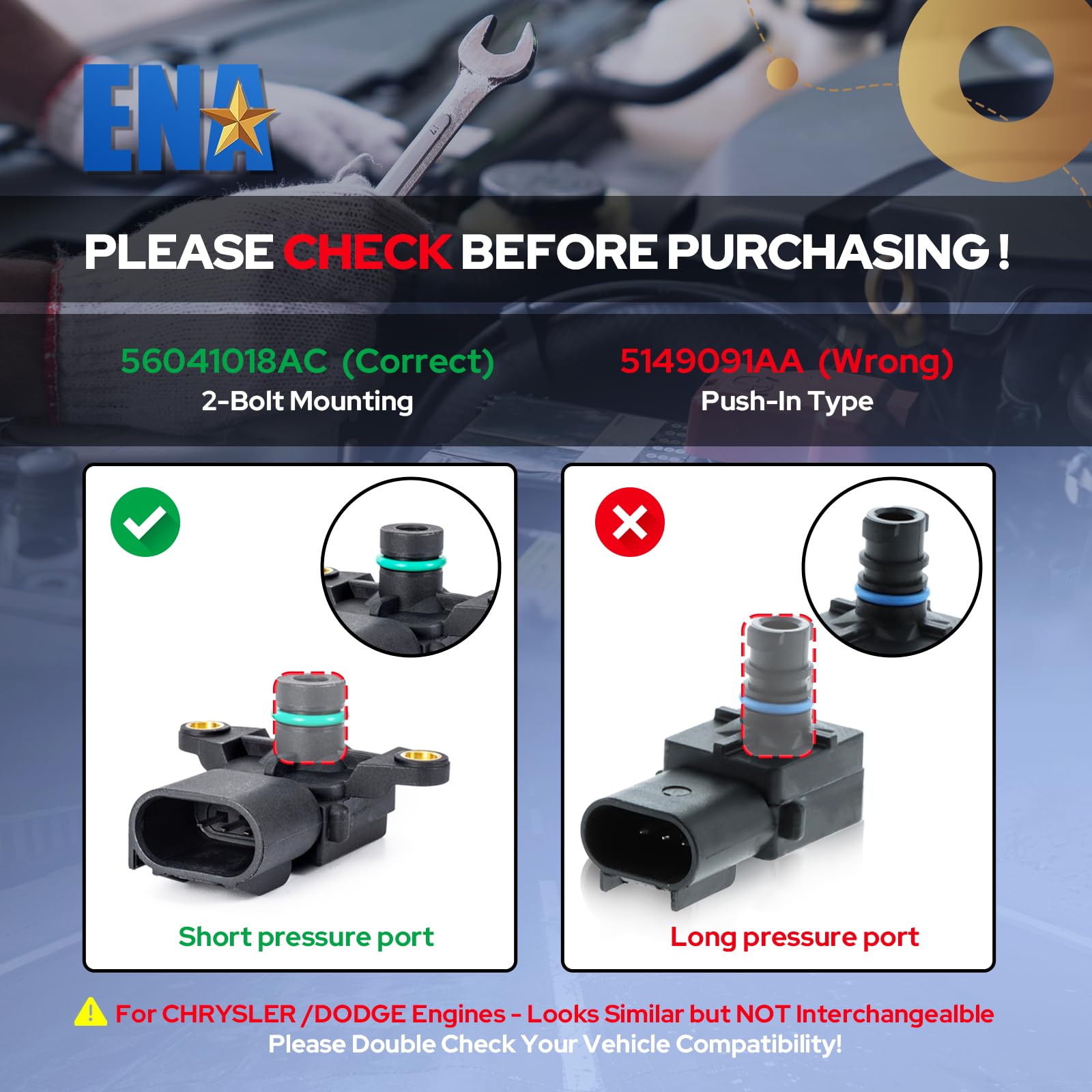 ENA MAP sensor connector detail highlighting plug compatibility benefit