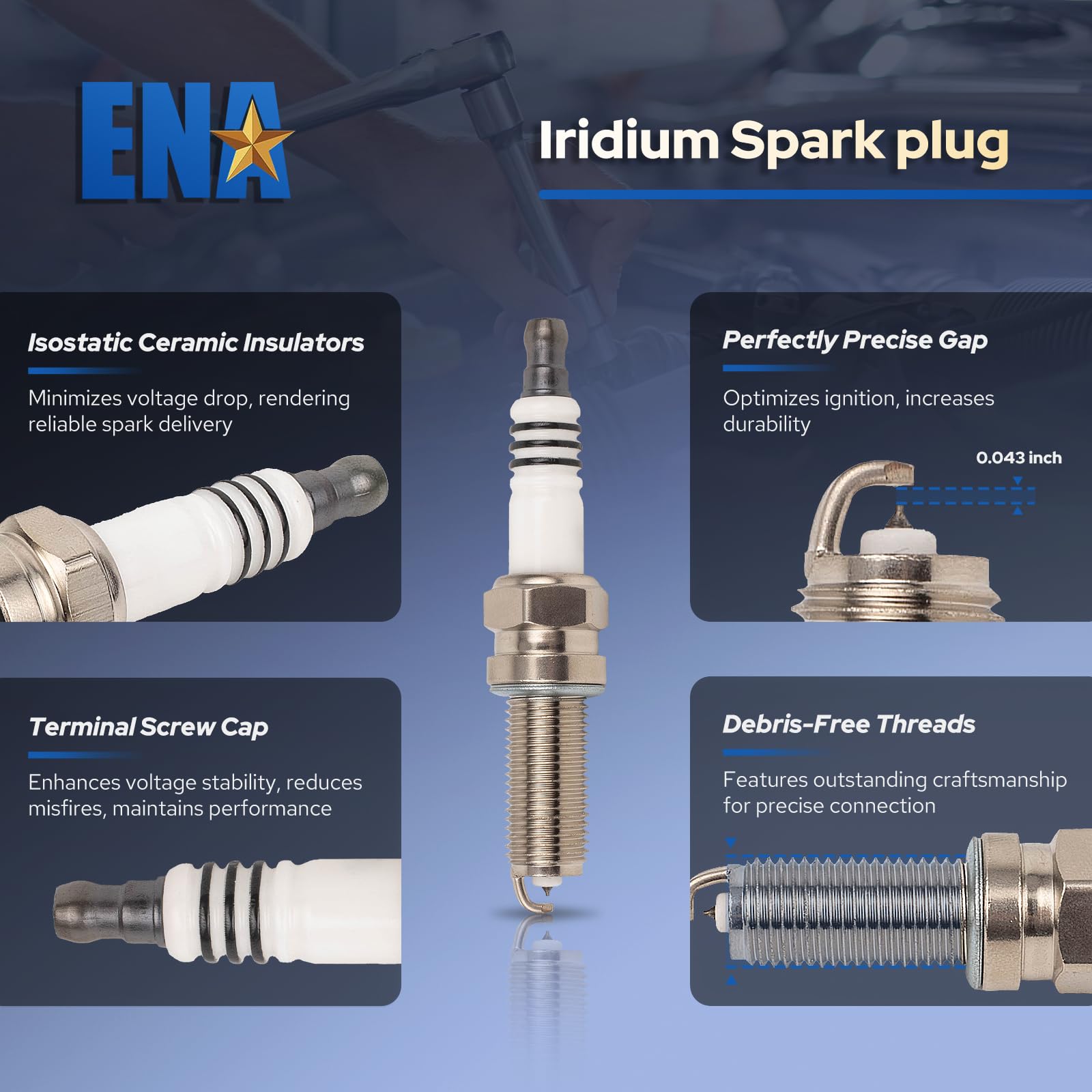ENA spark plug thread and seat detail for proper combustion sealing