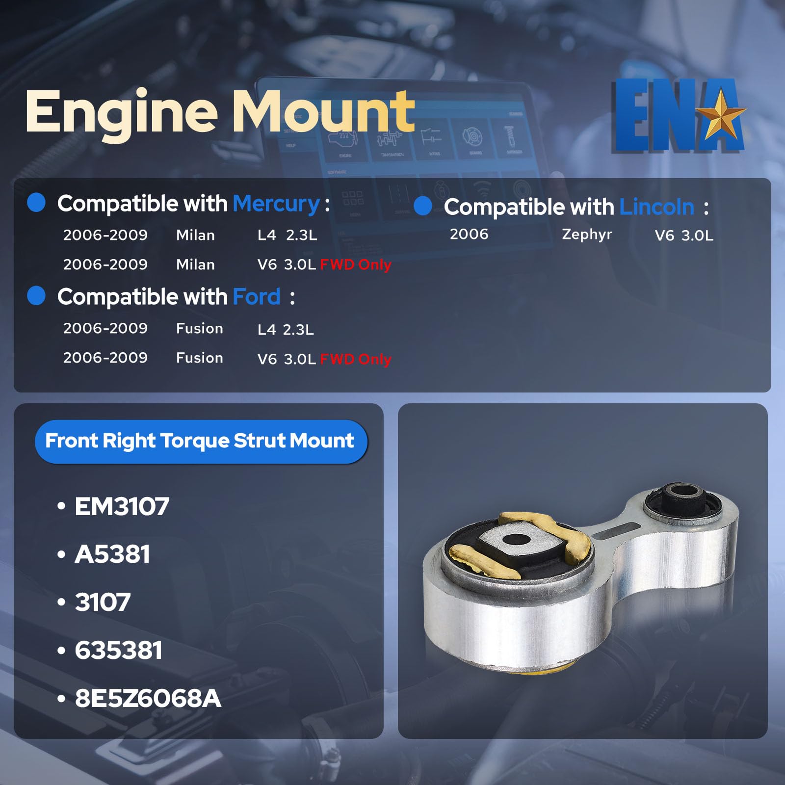 ENA torque strut close-up rubber and aluminum for vibration reduction