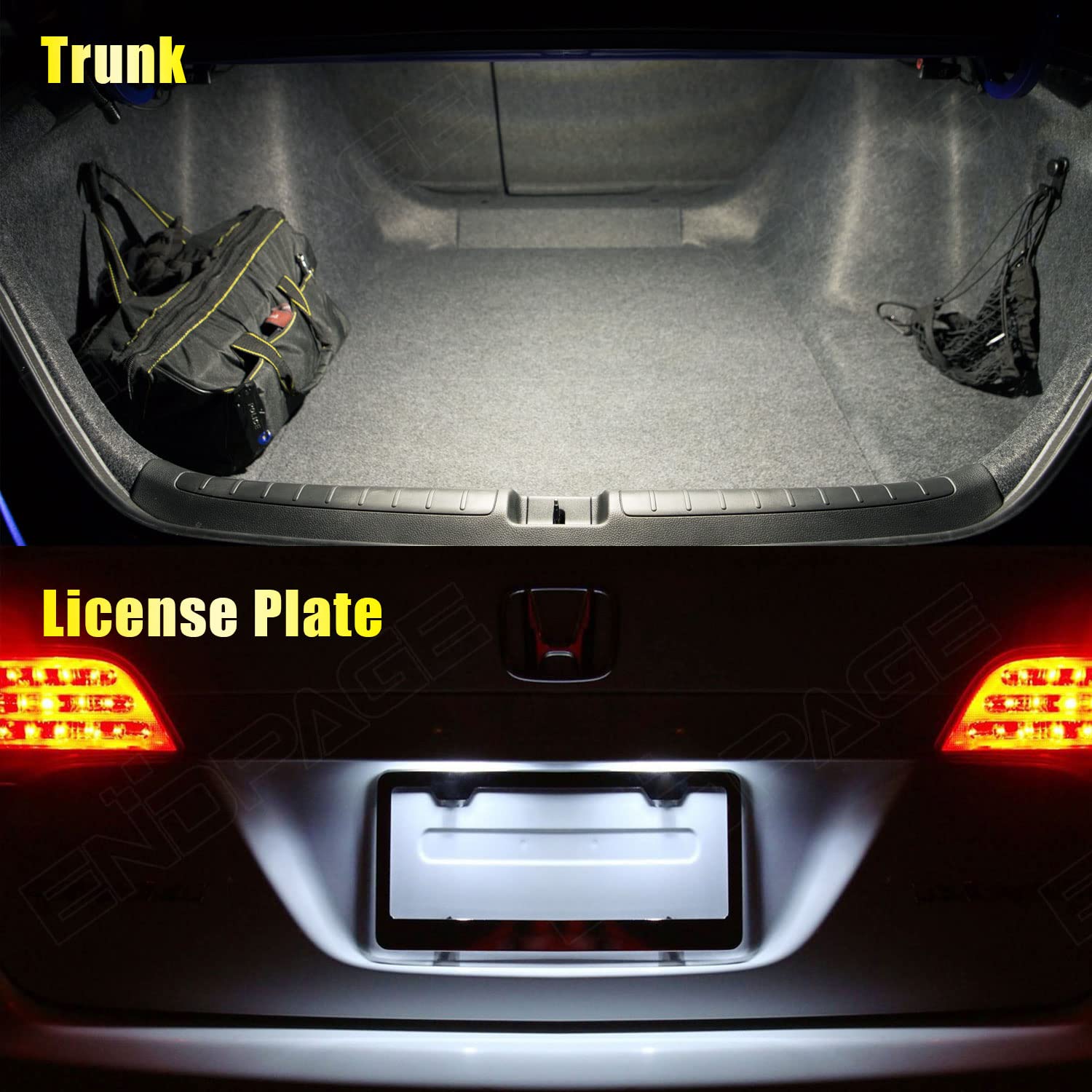 ENDPAGE license plate light installed at night improving rear visibility and clarity