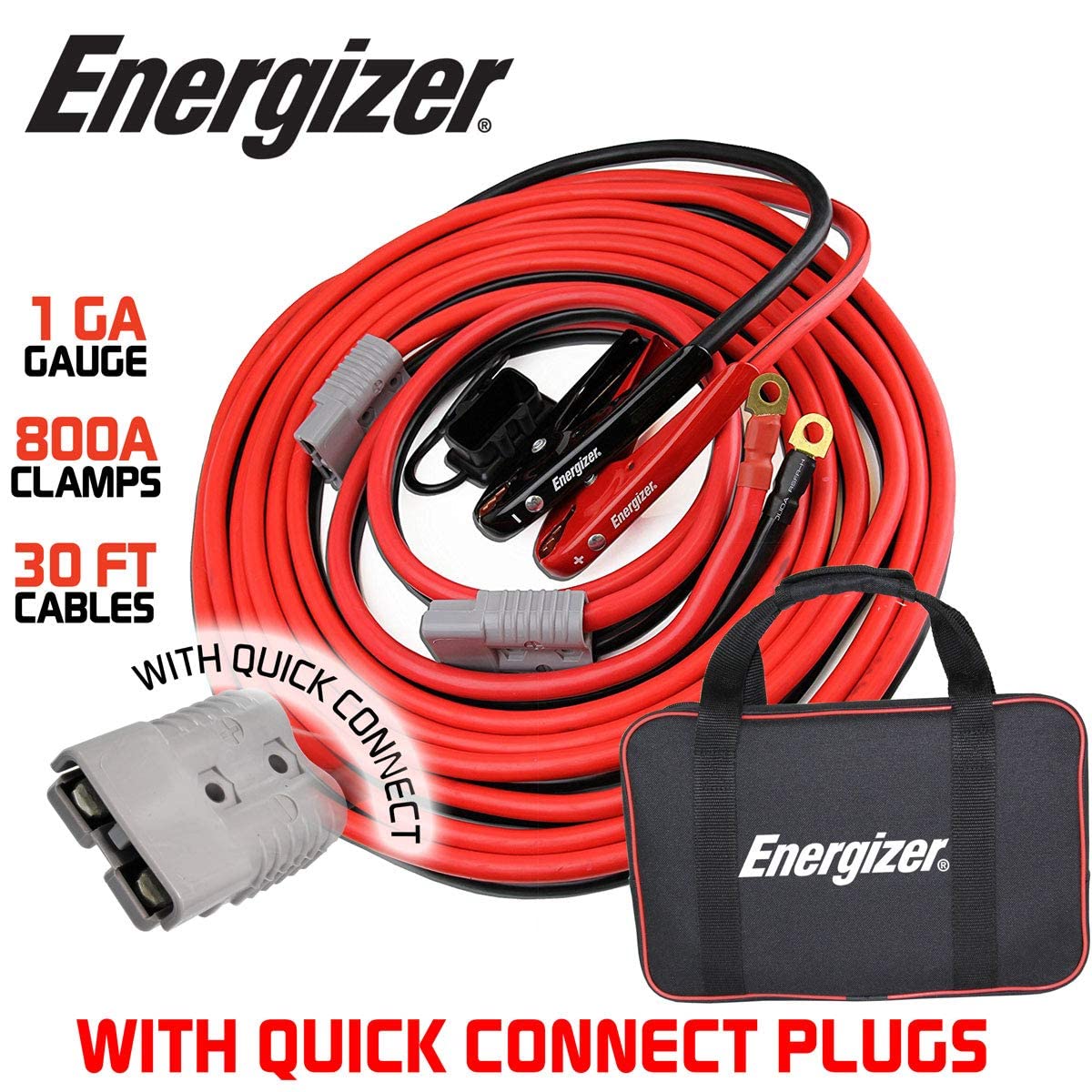 Energizer 30-foot cables stretched out demonstrating reach and flexibility for easy access