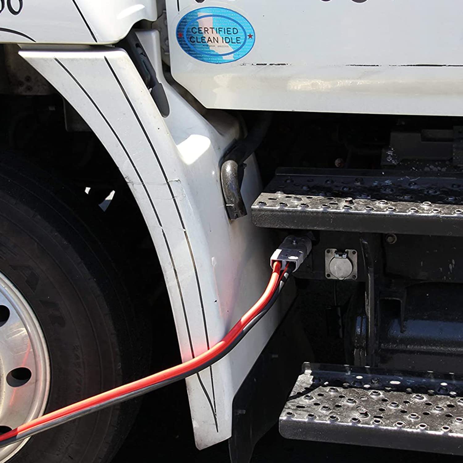Energizer cables installed under hood on service vehicle for ready jump-start capability