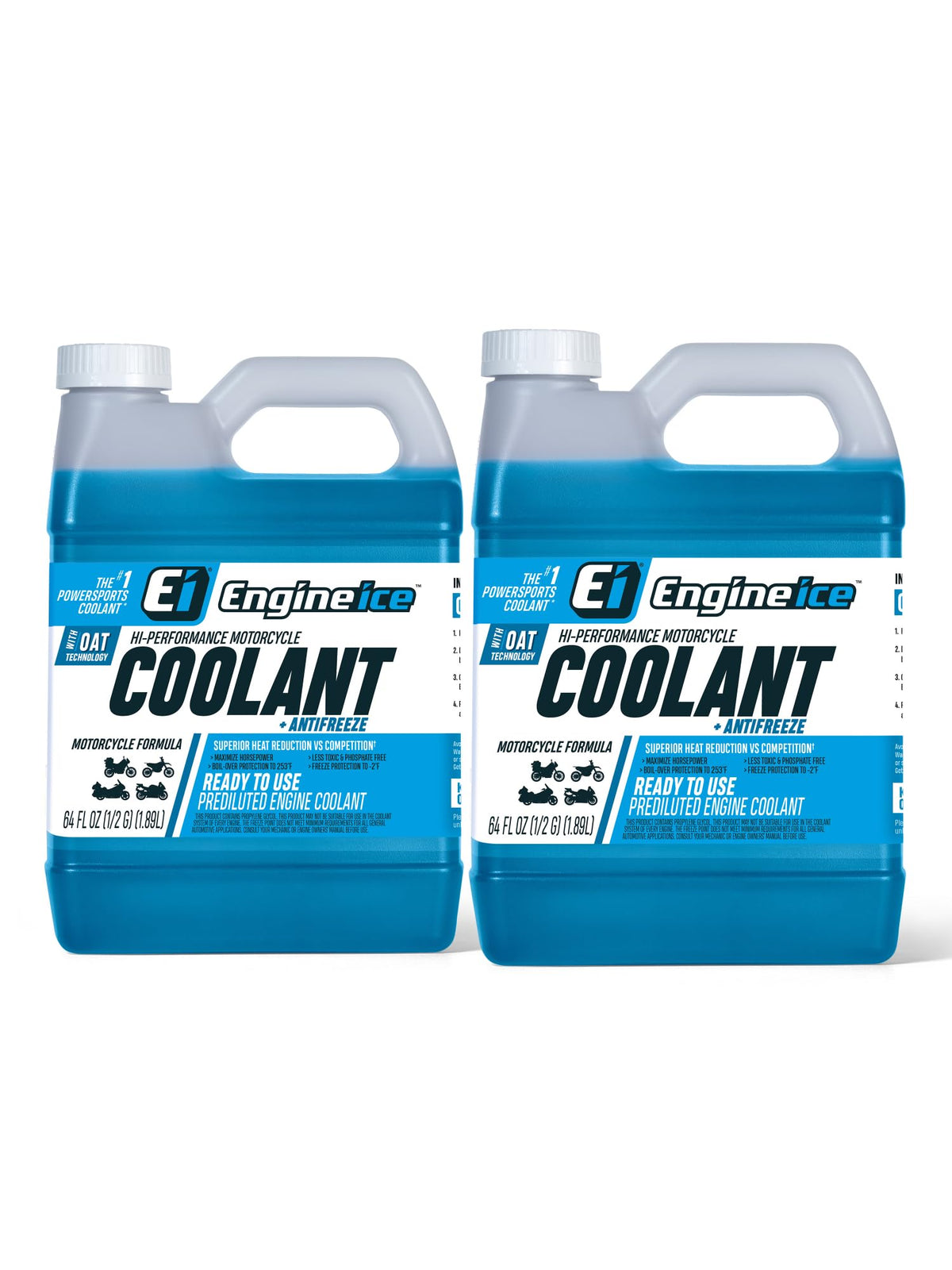 Engine Ice front packaging showing two blue bottles and ready-to-use convenience