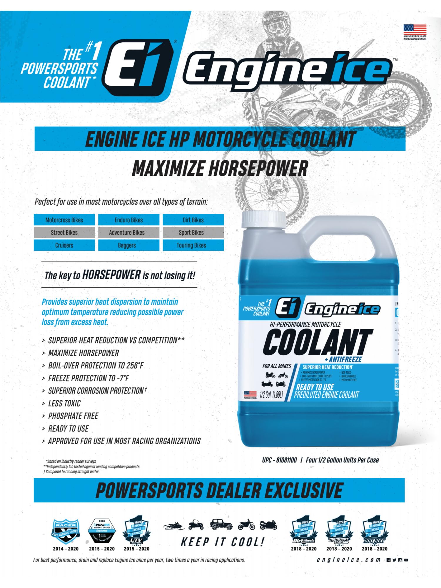 Engine Ice being poured into motorcycle coolant reservoir for heat control