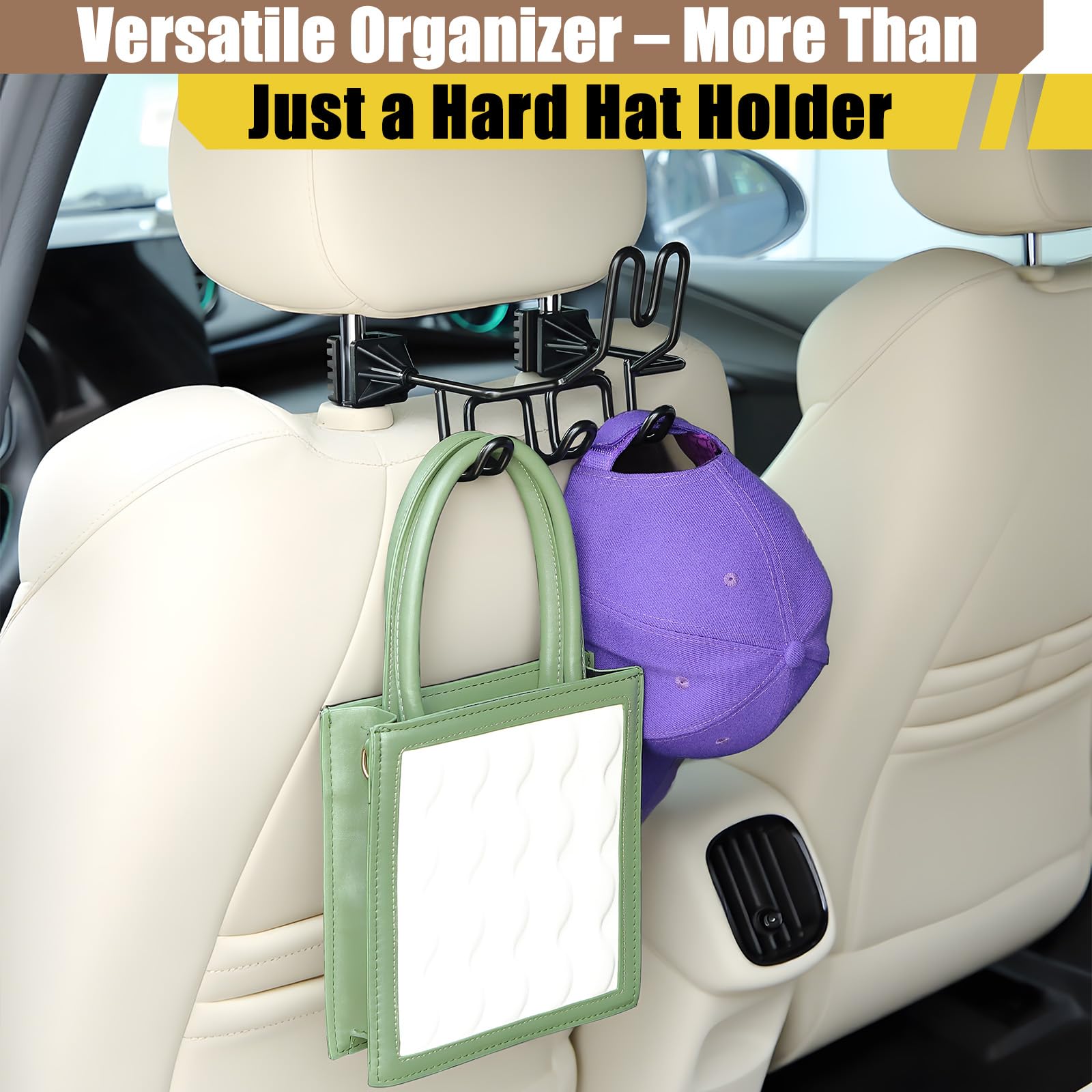Enhon holding helmet and jacket to show organized cab and quick access benefit