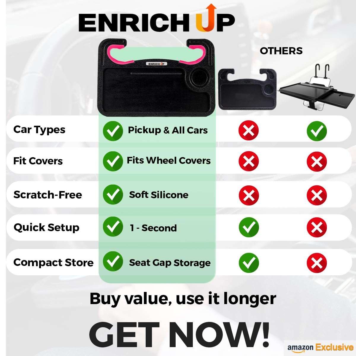 ENRICH UP close-up of removable silicone ring for secure steering wheel fit
