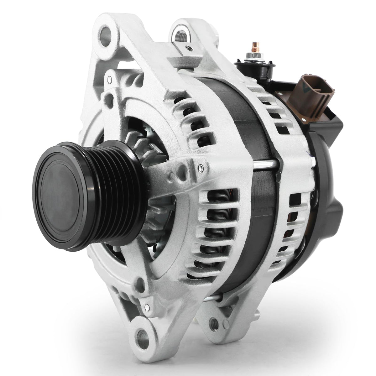 EnTurbo front view alternator showing pulley, brand and straightforward swap benefits
