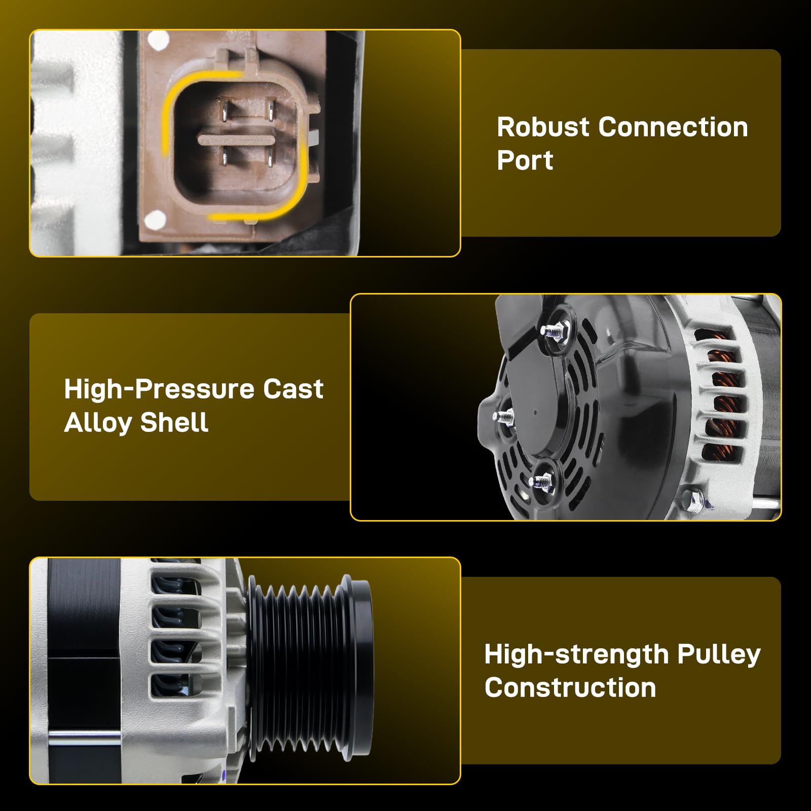 EnTurbo alternator beside ruler showing dimensions for correct replacement selection